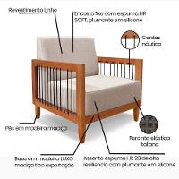 Kit 2 Poltronas Decorativa Marilia Linho Areia Base Em Madeira Castanho - Pallazio - 3