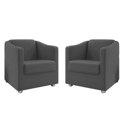 Kit 2 Poltronas Ana Suede Pés Cromado Cinza