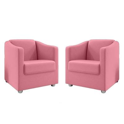 Kit 2 Poltronas Ana Suede Rosa Pés Cromado Pallazio