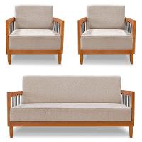 Kit 2 Poltronas E Sofá Living 2 Lugares Marilia 1,60m Linho Areia Base Em Madeira Castanho - Pallazio - 1
