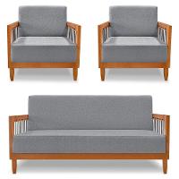 Kit 2 Poltronas E Sofá Living 2 Lugares Marilia 1,60m Linho Base Em Madeira Castanho - Pallazio Cor Grafite - 1