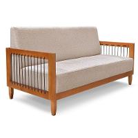 Kit 2 Poltronas E Sofá Living 2 Lugares Marilia 1,60m Linho Base Em Madeira Castanho - Pallazio Cor Areia