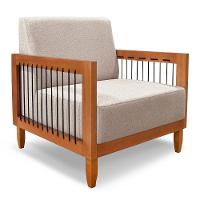 Kit 2 Poltronas E Sofá Living 2 Lugares Marilia 1,60m Linho Base Em Madeira Castanho - Pallazio Cor Areia - 5