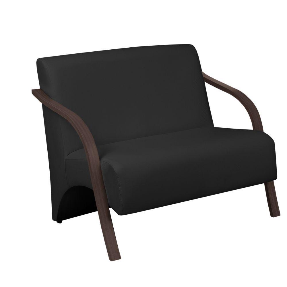 Poltrona Vênus 2 Lugares Braço Madeira Courino Preto. - 1