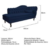 Kit Diva Recamier Diana 185Cm Lado Esquerdo E 02 Poltronas Classic Suede Azul Marinho - 5