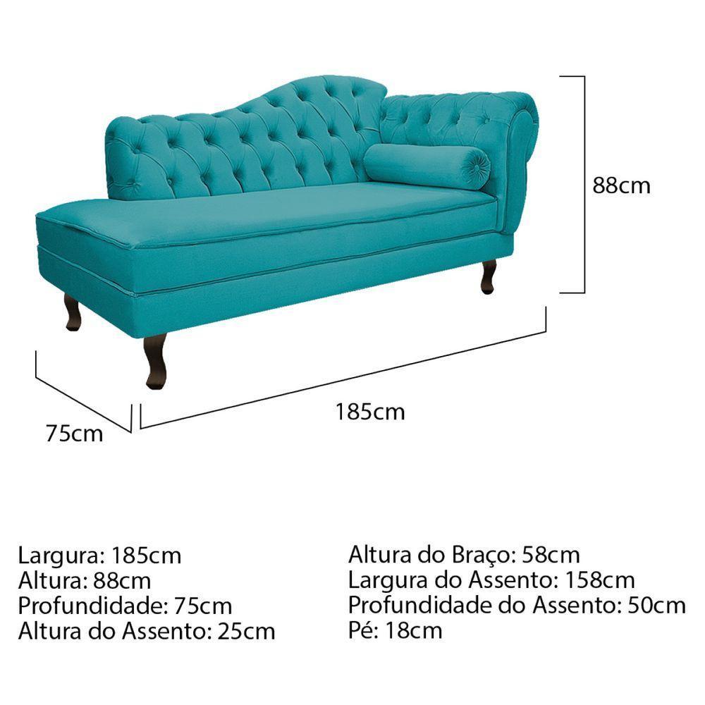 Kit Diva Recamier Diana 185Cm Lado Esquerdo E 02 Poltronas Classic Suede Azul Turquesa - 6