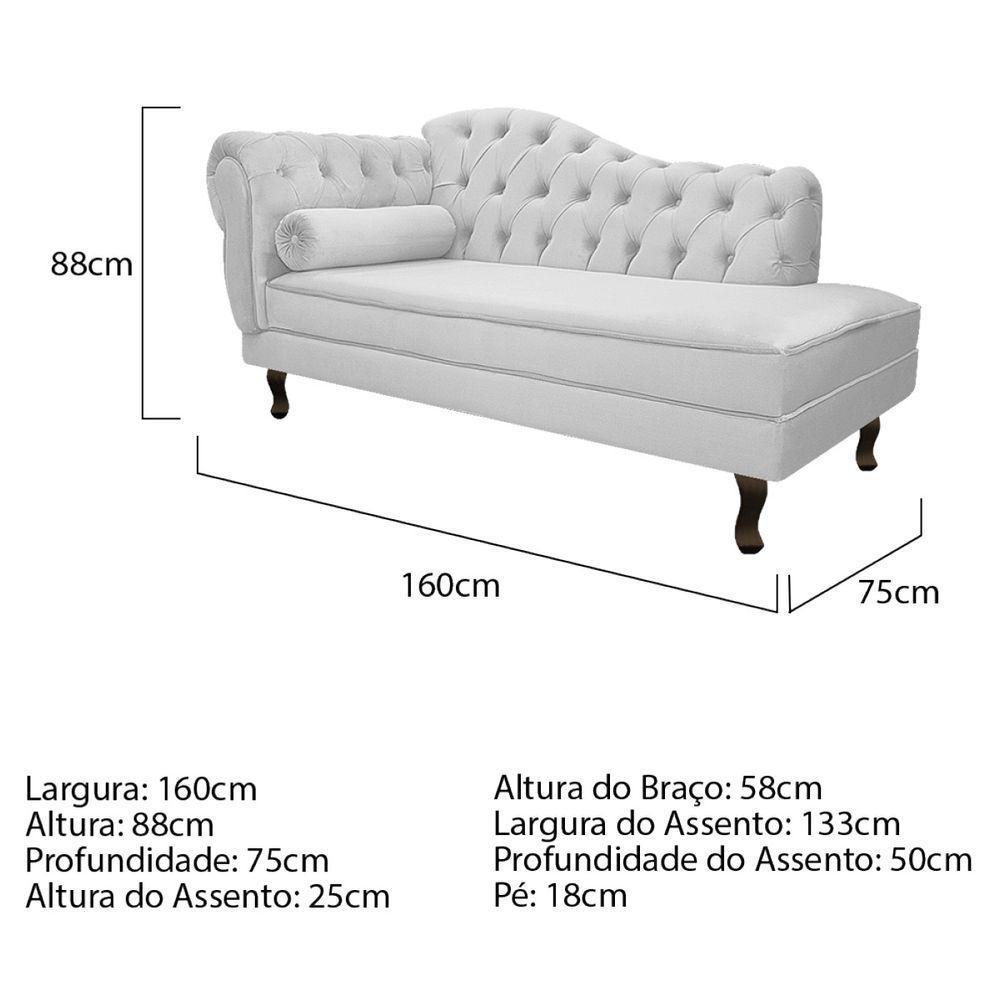 Kit Diva Recamier Diana 160Cm Lado Direito E 02 Poltronas Classic Suede Branco - 6