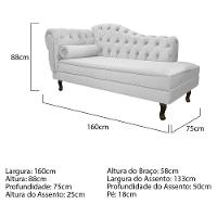 Kit Diva Recamier Diana 160Cm Lado Direito E 02 Poltronas Classic Suede Branco - 6