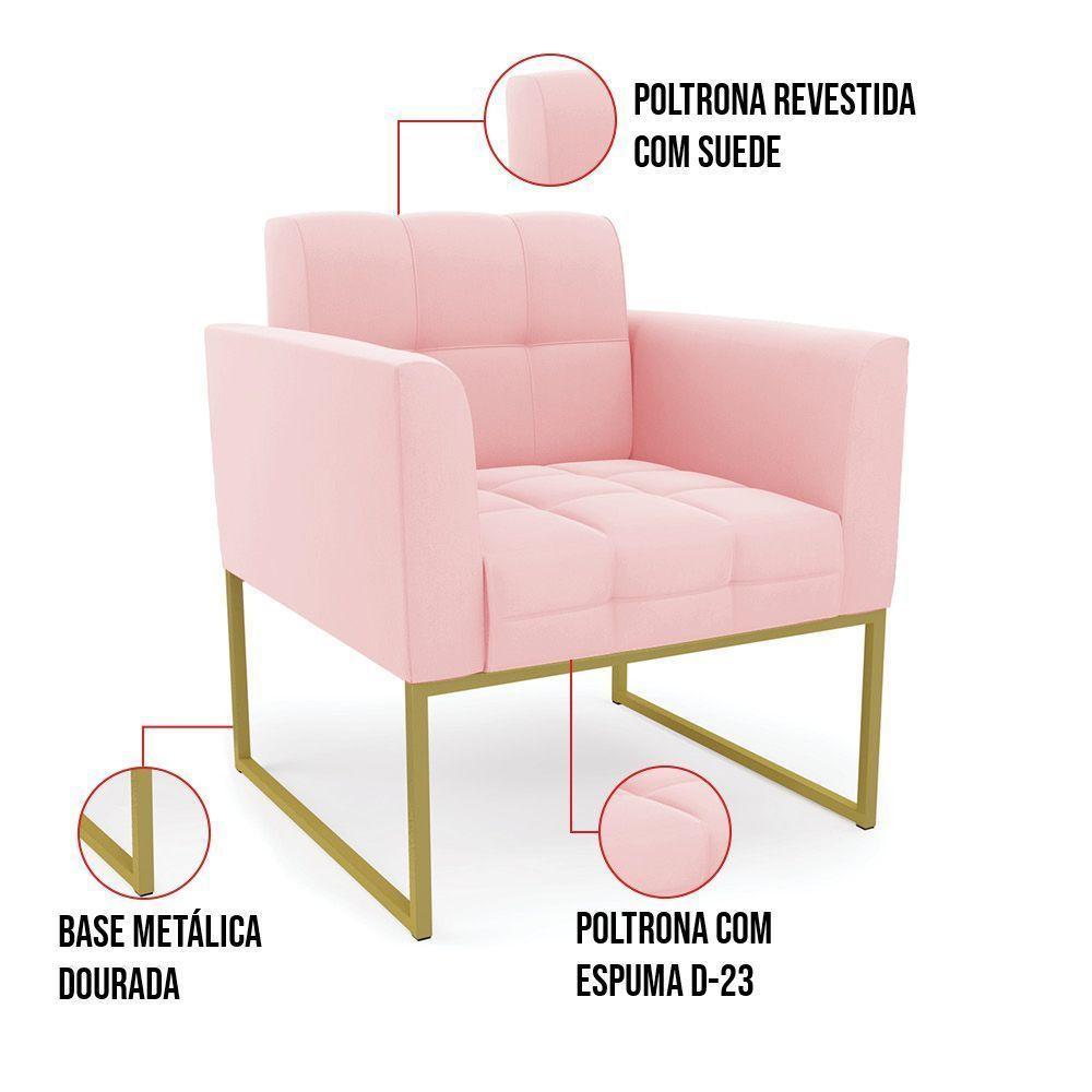 Kit 2 Poltronas Elisa Suede Rosa Bebê Base Metálica Industrial Dourada - D'rossi - 8
