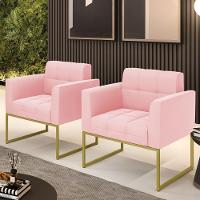 Kit 2 Poltronas Elisa Suede Rosa Bebê Base Metálica Industrial Dourada - D'rossi - 2