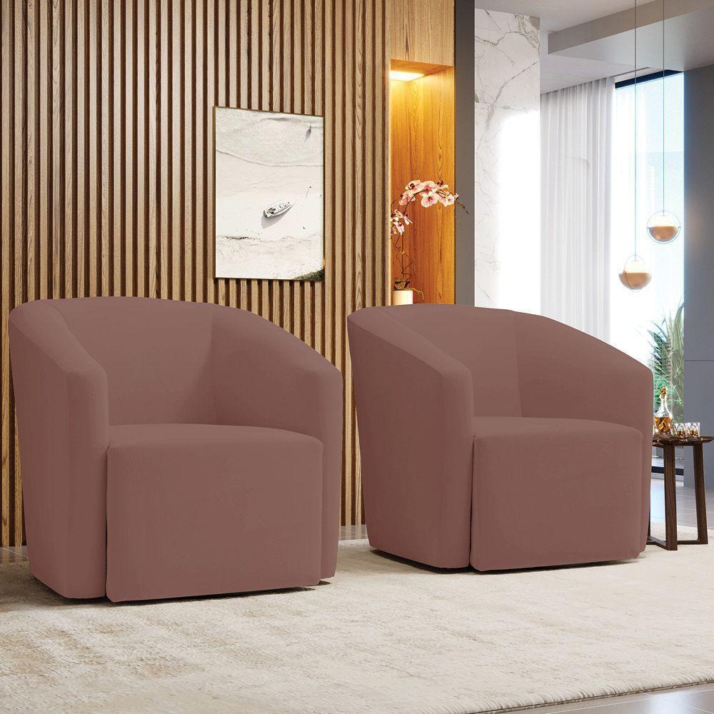 Kit 2 Poltronas Stella Max Veludo Rosê Base Giratória - D'rossi - 2