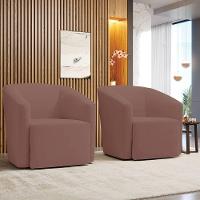 Kit 2 Poltronas Stella Max Veludo Rosê Base Giratória - D'rossi - 2