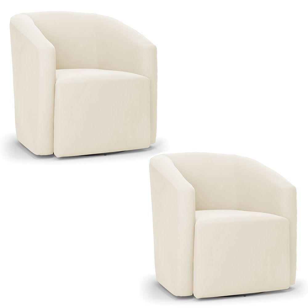 Kit 2 Poltronas Stella Max Veludo Bege Base Giratória - D'rossi - 1