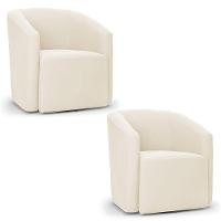 Kit 2 Poltronas Stella Max Veludo Bege Base Giratória - D'rossi - 1