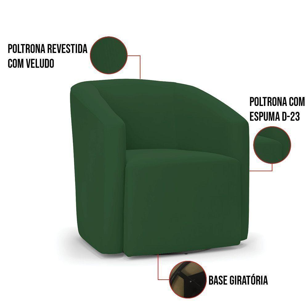 Kit 2 Poltronas Stella Max Veludo Base Giratória - D'rossi Cor Verde - 4