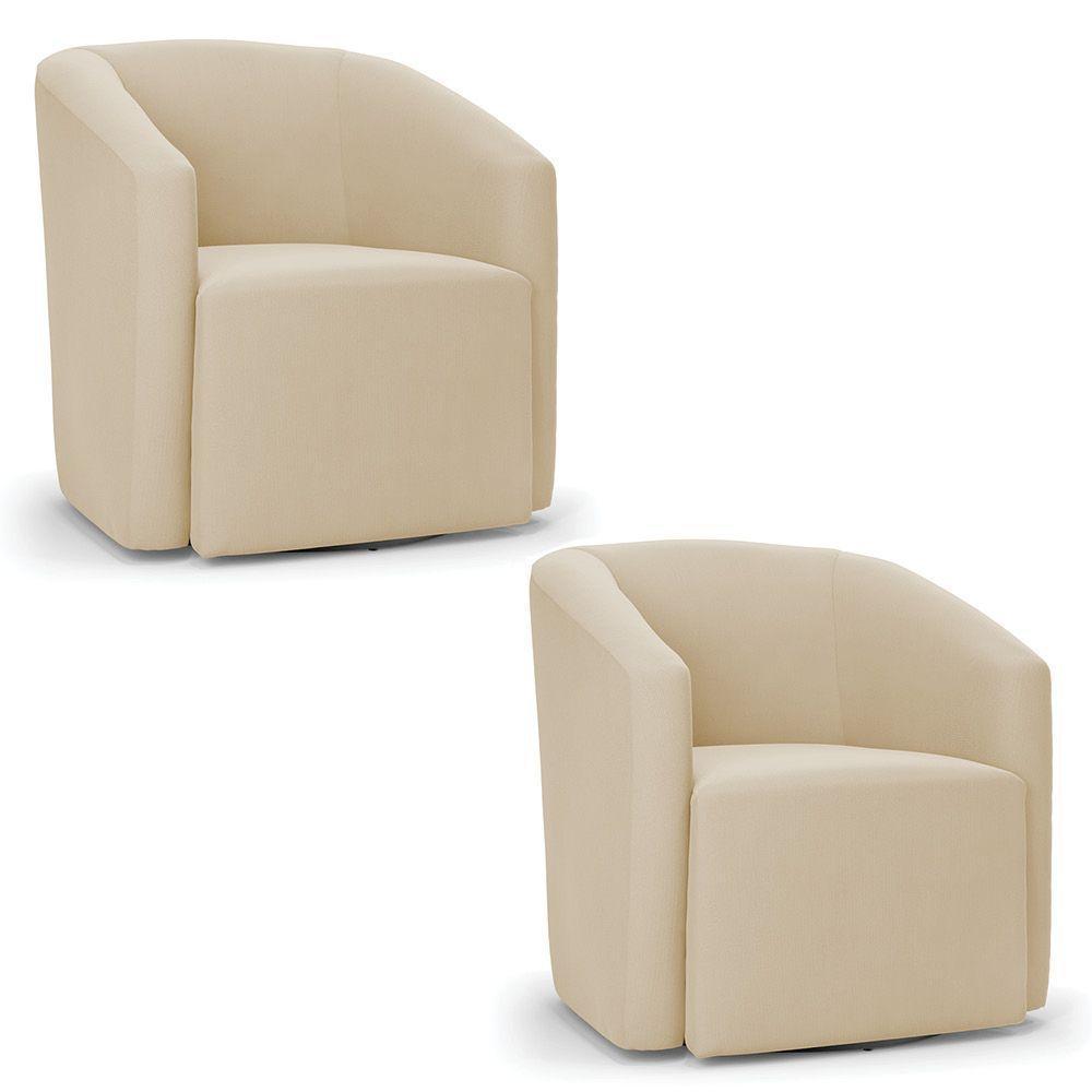 Kit 2 Poltronas Stella Max Suede Base Giratória - D'rossi Cor Bege - 1