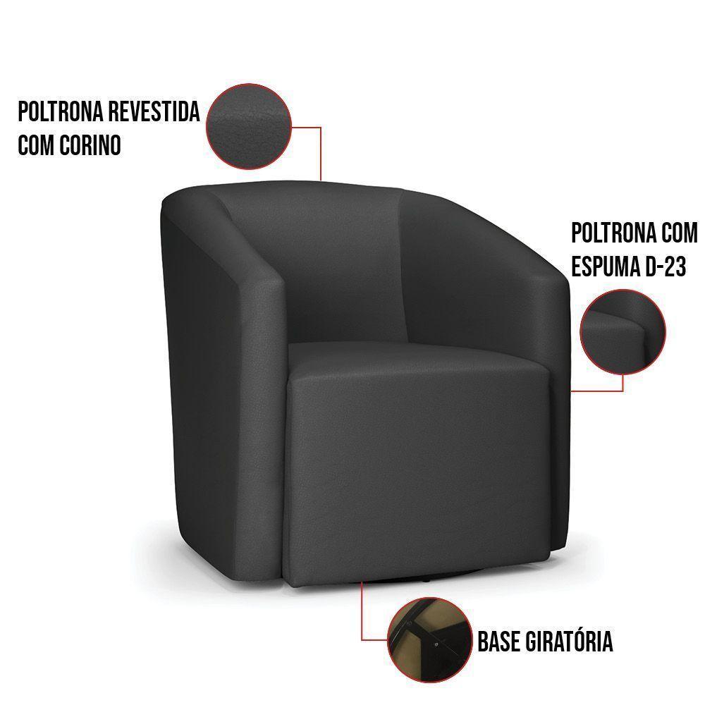 Kit 2 Poltronas Stella Max Corino Preto Base Giratória - D'rossi - 3