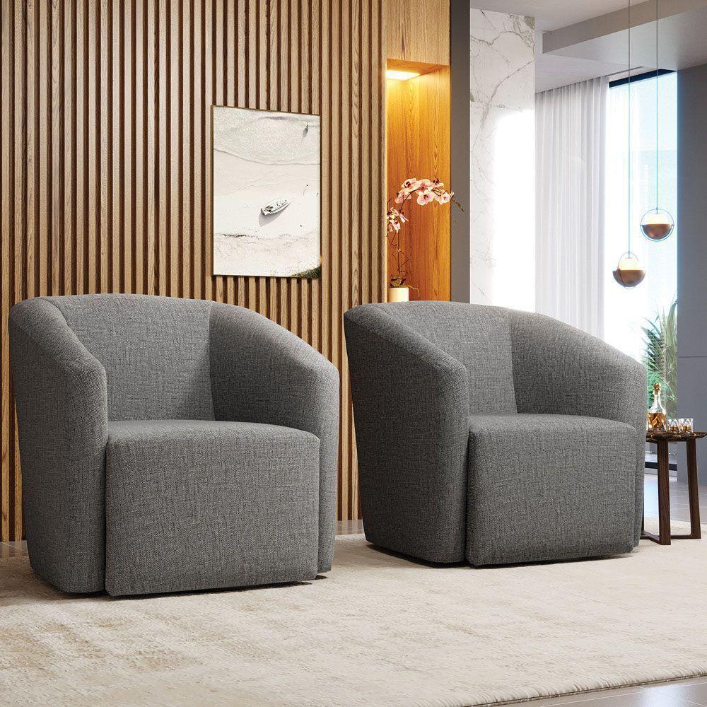 Kit 2 Poltronas Stella Max Linho Grafite A26 Base Giratória - D'rossi - 2