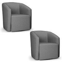 Kit 2 Poltronas Stella Max Linho Grafite A26 Base Giratória - D'rossi - 1