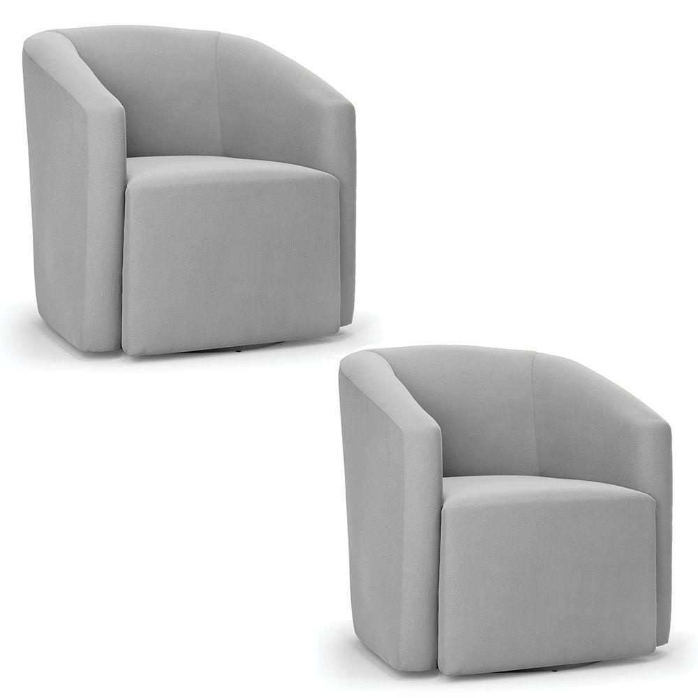 Kit 2 Poltronas Stella Max Suede Base Giratória - D'rossi Cor Cinza - 1