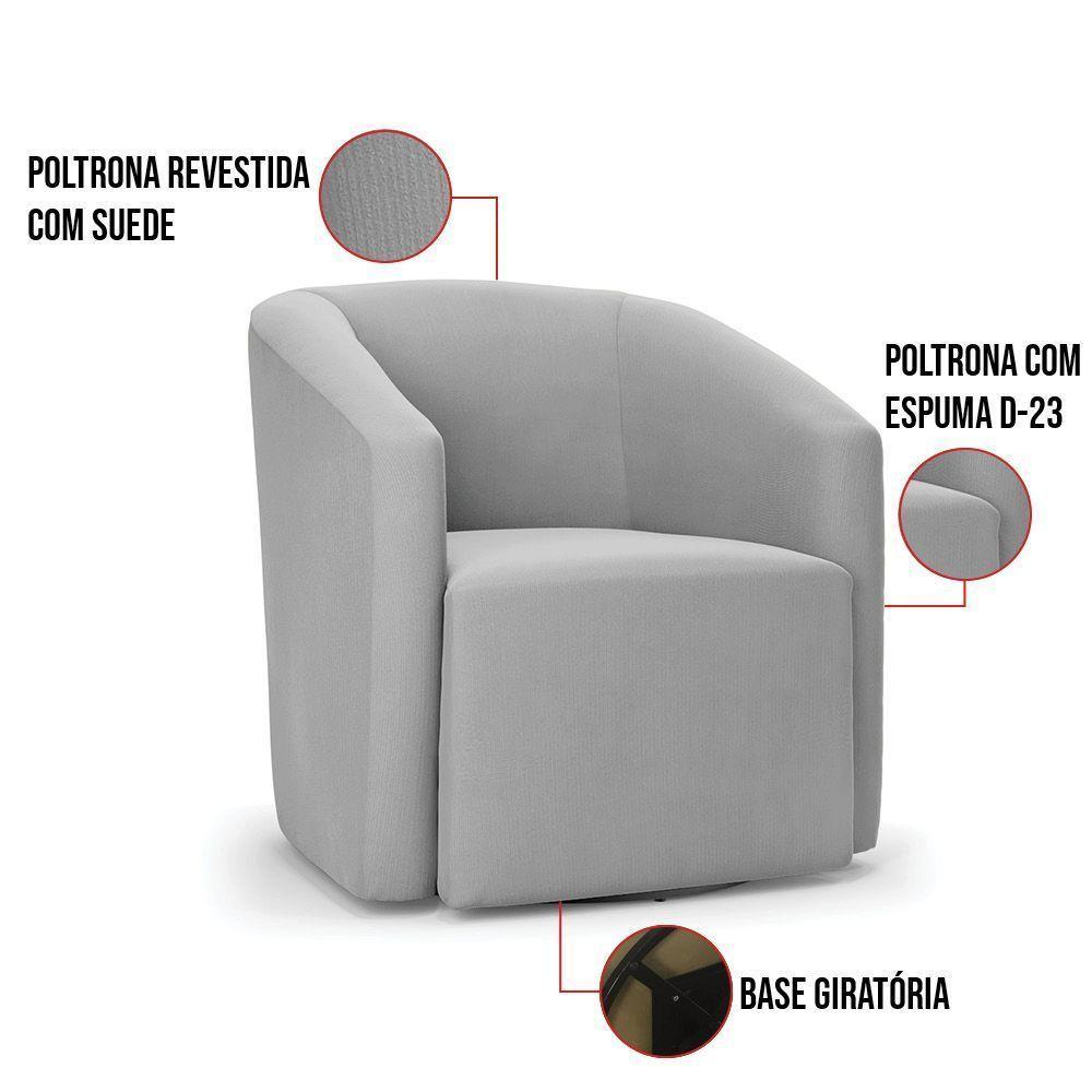 Kit 2 Poltronas Stella Max Suede Base Giratória - D'rossi Cor Cinza - 7