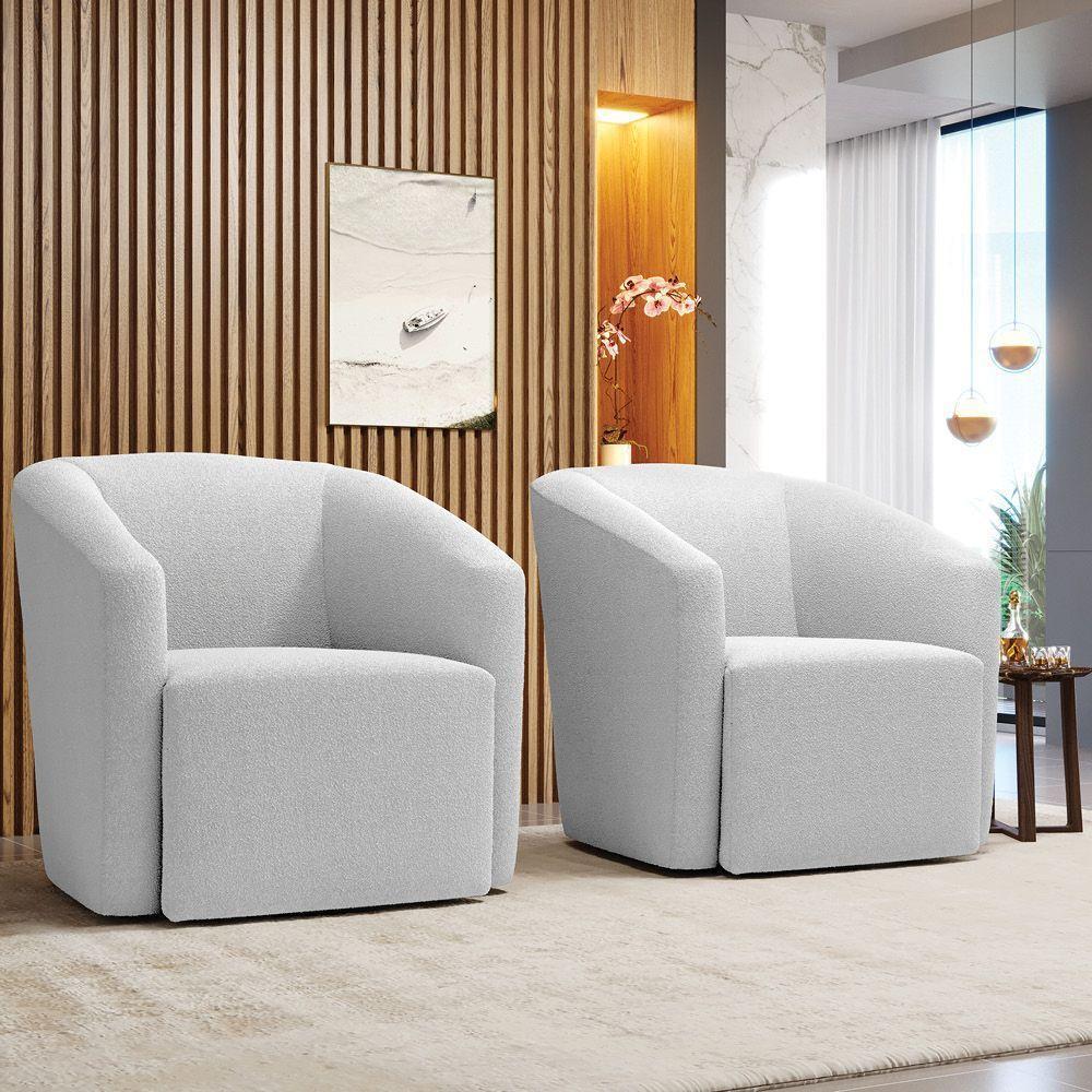 Kit 2 Poltronas Stella Max Bouclê Off White Base Giratória - D'rossi - 4