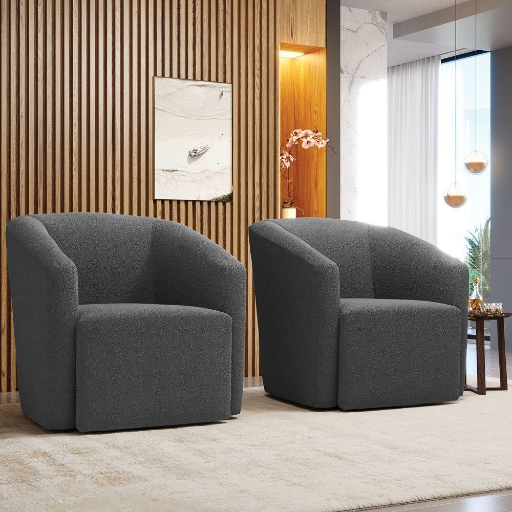 Kit 2 Poltronas Stella Max Bouclê Grafite Base Giratória - D'rossi - 4