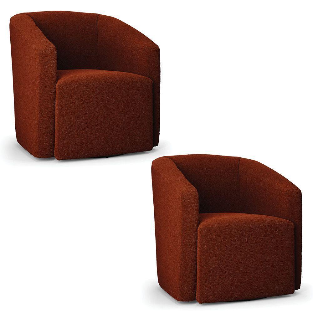 Kit 2 Poltronas Stella Max Bouclê Base Giratória - D'rossi Cor Terracota - 1