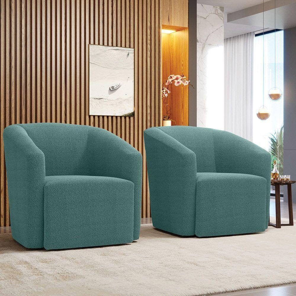 Kit 2 Poltronas Stella Max Bouclê Base Giratória - D'rossi Cor Verde Menta - 8