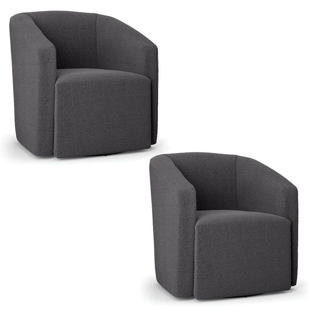 Kit 2 Poltronas Stella Max Bouclê Base Giratória - D'rossi Cor Grafite - 1