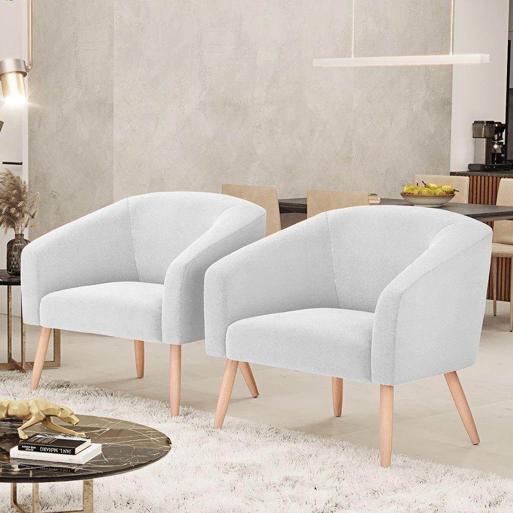 Kit 2 Poltronas Stella Bouclê Pés Palito Natural - D'rossi Cor Off White - 3