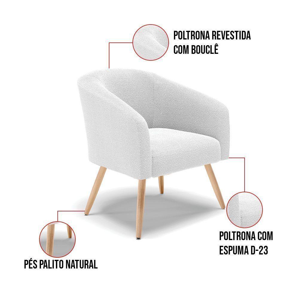 Kit 2 Poltronas Stella Bouclê Pés Palito Natural - D'rossi Cor Off White - 7