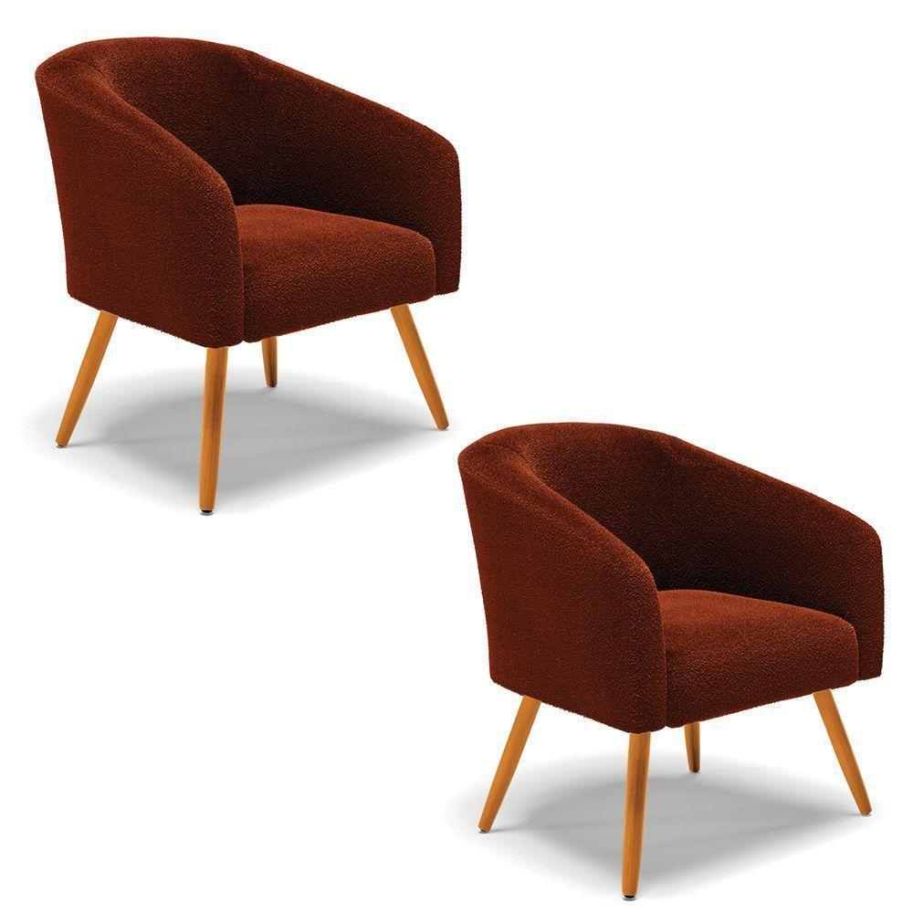 Kit 2 Poltronas Stella Bouclê Terra Pés Palito Castanho - D'rossi - 1