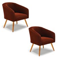 Kit 2 Poltronas Stella Bouclê Terra Pés Palito Castanho - D'rossi - 1