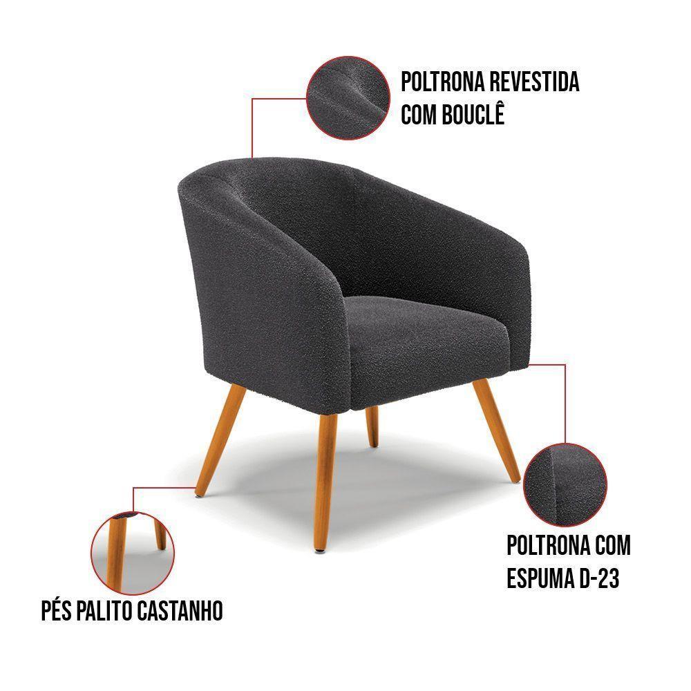 Kit 2 Poltronas Stella Bouclê Pés Palito Castanho - D'rossi Cor Grafite - 3