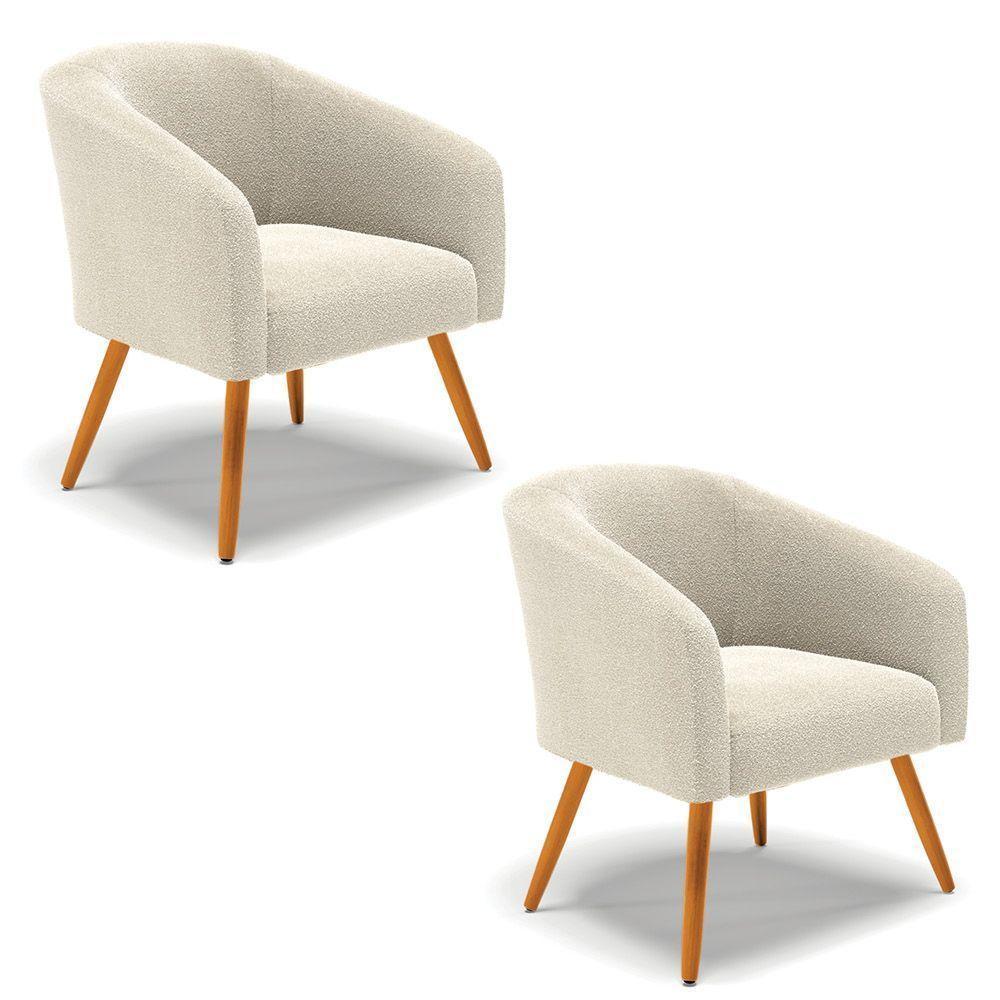 Kit 2 Poltronas Stella Bouclê Pés Palito Castanho - D'rossi Cor Bege - 1