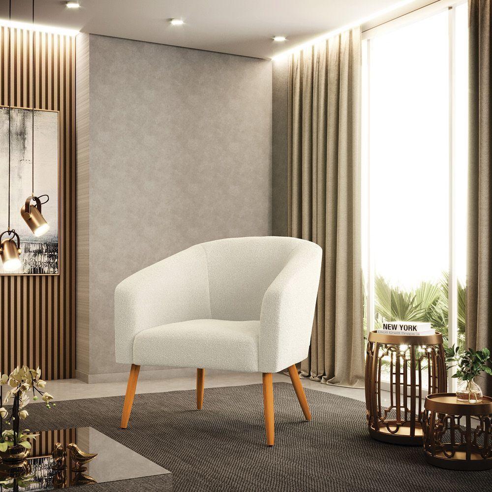 Kit 2 Poltronas Stella Bouclê Pés Palito Castanho - D'rossi Cor Bege - 8