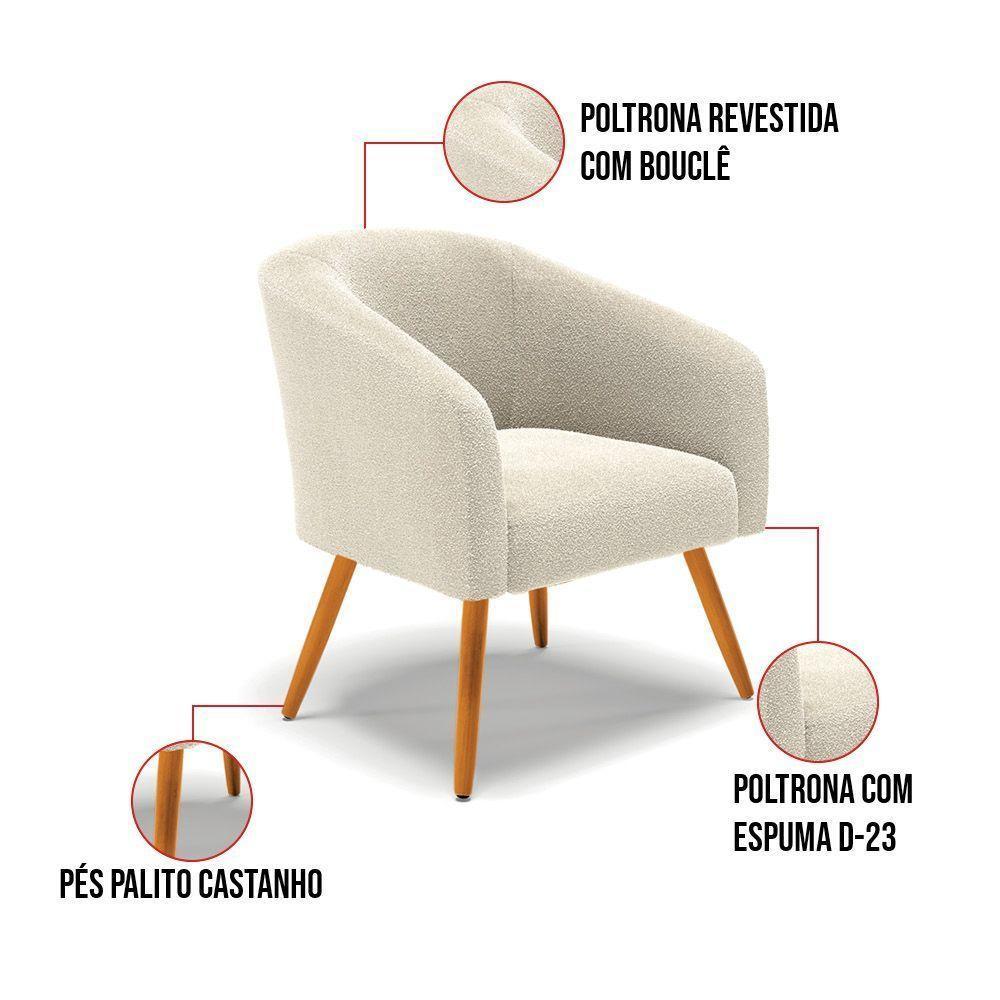 Kit 2 Poltronas Stella Bouclê Pés Palito Castanho - D'rossi Cor Bege - 14