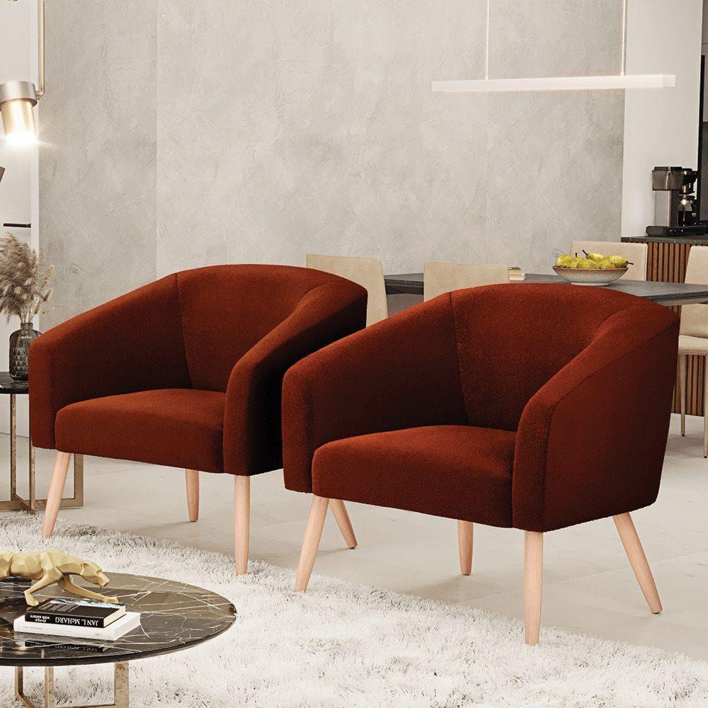 Kit 2 Poltronas Stella Bouclê Pés Palito Natural - D'rossi Cor Terra - 6