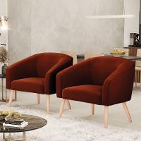 Kit 2 Poltronas Stella Bouclê Pés Palito Natural - D'rossi Cor Terra - 6