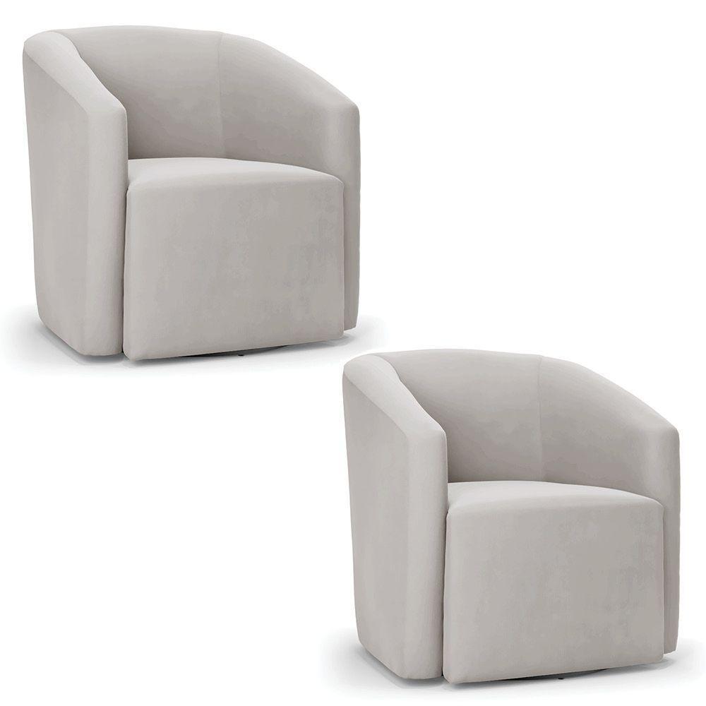 Kit 2 Poltronas Stella Max Veludo Base Giratória - D'rossi Cor Cinza - 1