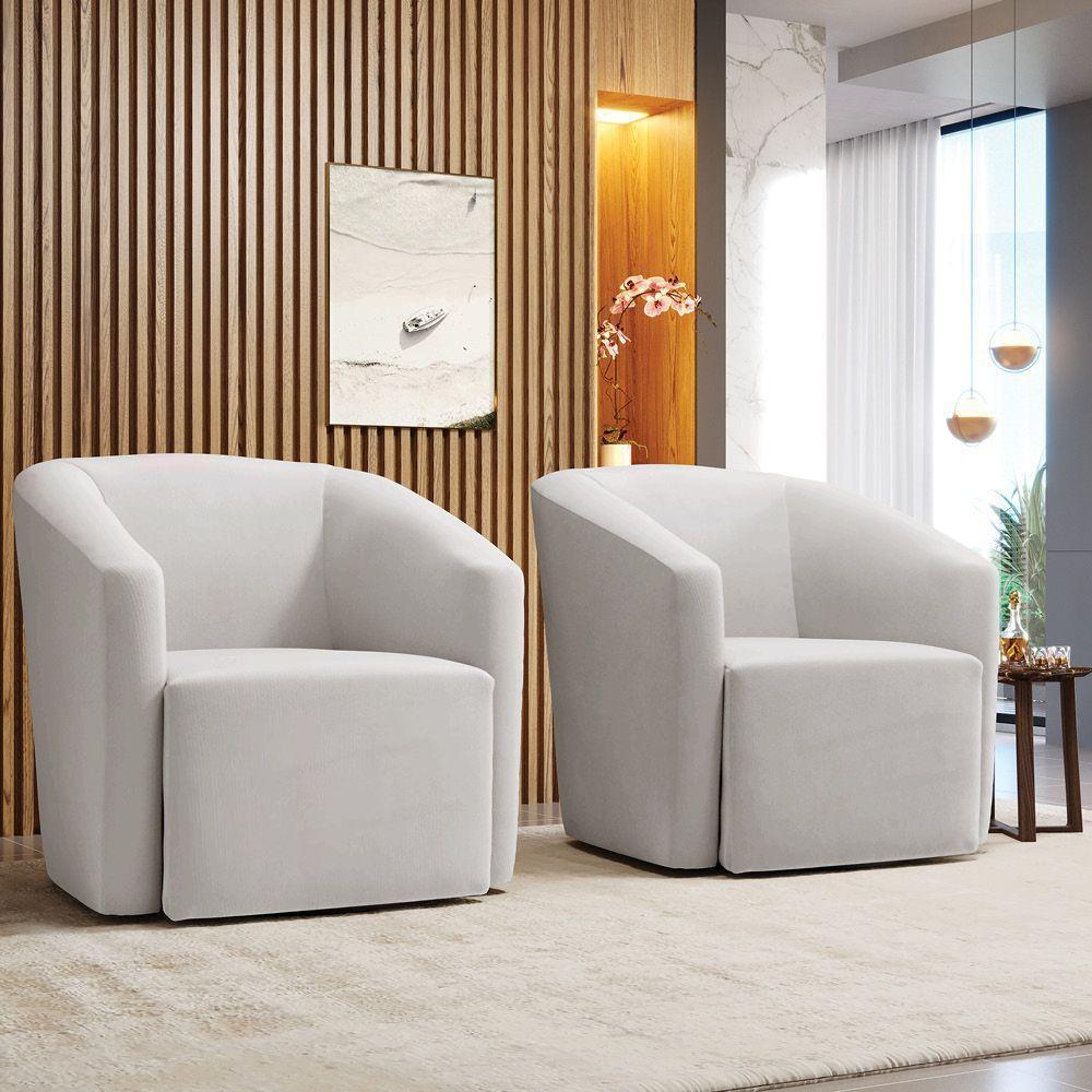 Kit 2 Poltronas Stella Max Veludo Base Giratória - D'rossi Cor Cinza - 7