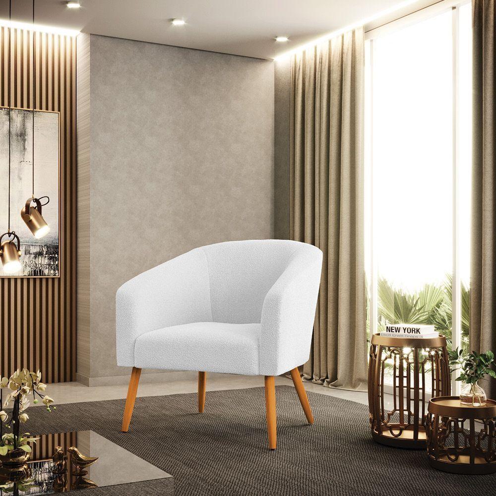 Kit 2 Poltronas Stella Bouclê Pés Palito Castanho - D'rossi Cor Off White - 2