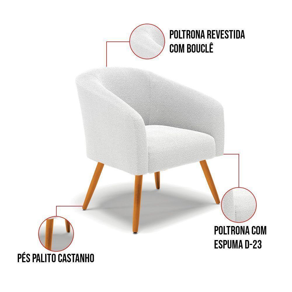 Kit 2 Poltronas Stella Bouclê Pés Palito Castanho - D'rossi Cor Off White - 4