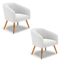 Kit 2 Poltronas Stella Bouclê Pés Palito Castanho - D'rossi Cor Off White - 1