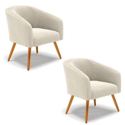 Kit 2 Poltronas Stella Bouclê Bege Pés Palito Castanho - D'rossi