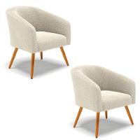 Kit 2 Poltronas Stella Bouclê Bege Pés Palito Castanho - D'rossi - 1