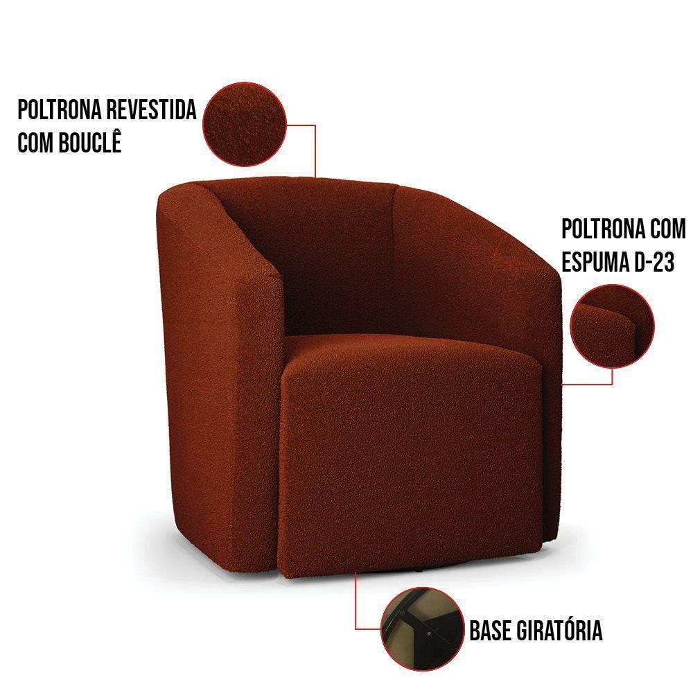 Kit 2 Poltronas Stella Max Bouclê Terracota Base Giratória - D'rossi - 8