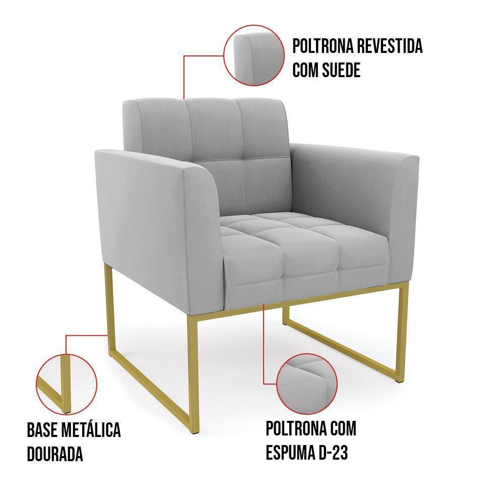 Kit 2 Poltronas Elisa Suede Cinza Base Metálica Industrial Dourada - D'rossi - 3