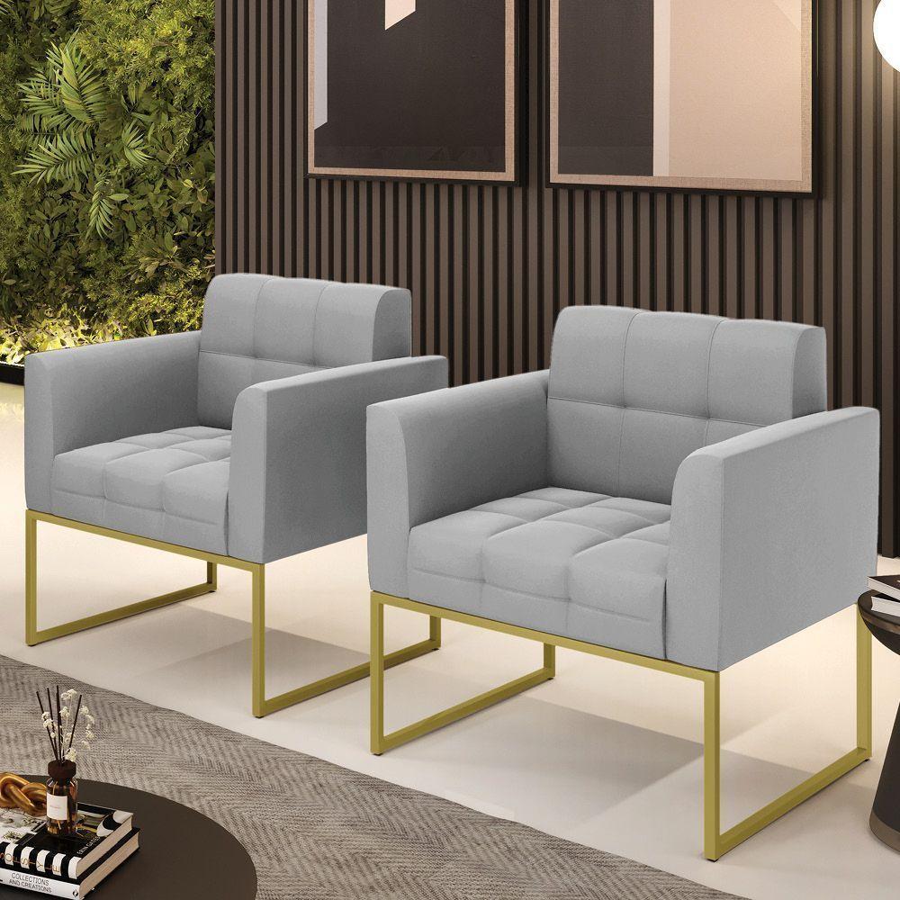 Kit 2 Poltronas Elisa Suede Cinza Base Metálica Industrial Dourada - D'rossi - 5